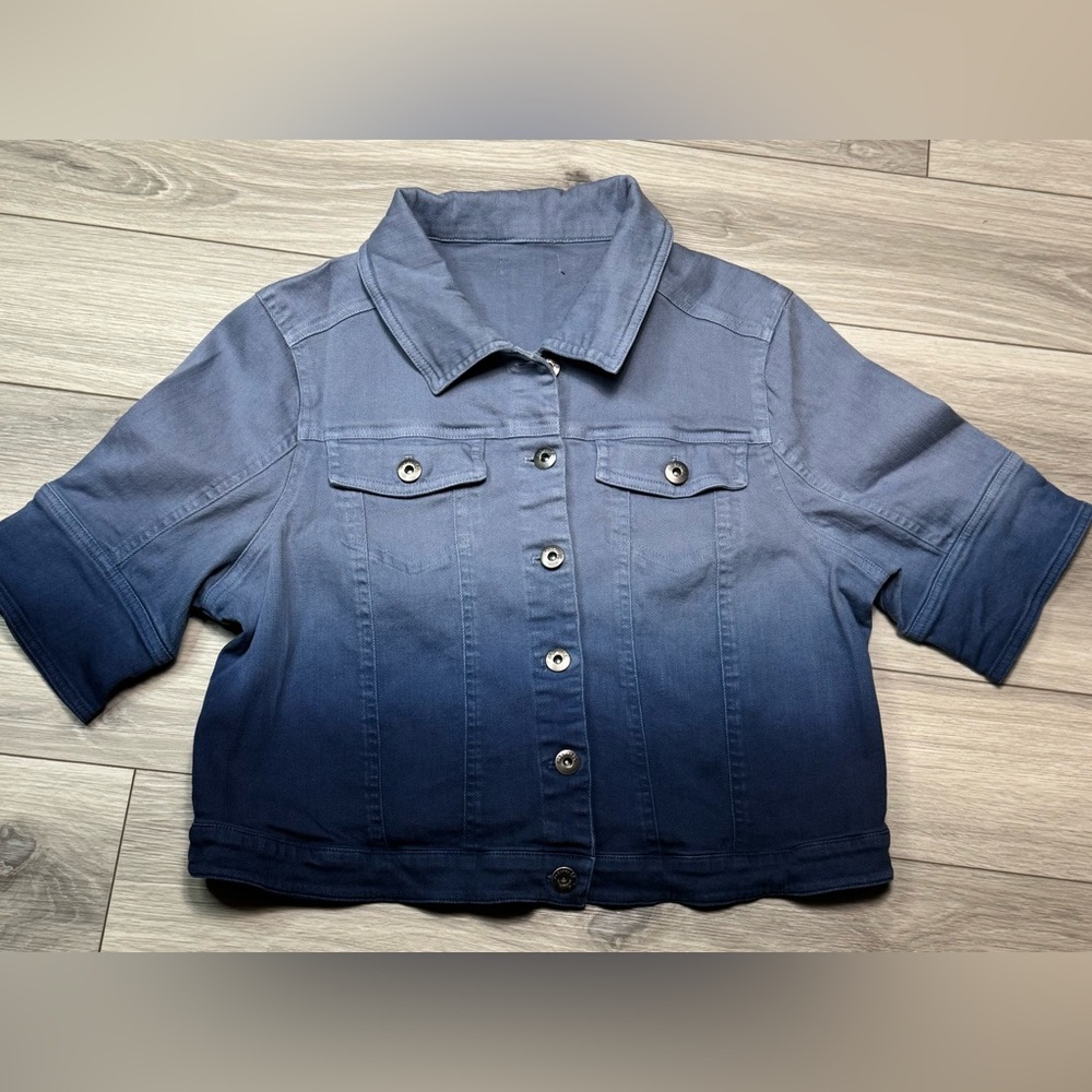 One World Women's Cropped Short Sleeve Denim Jacket Purple/Blue